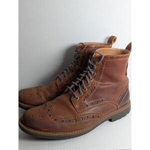 Clarks Wingtip Boots Mens 9M Brown Leather Brogue Lace Up Lug Sole Casual